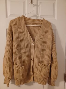 Vimpunec Beige Knit Button-Front Women's Cardigan Sweater